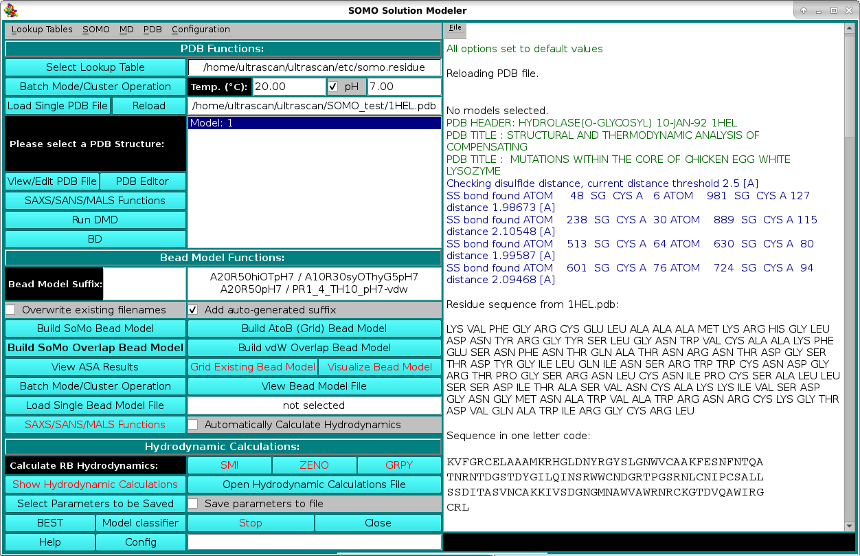 Main SOMO Screen after loading PDB