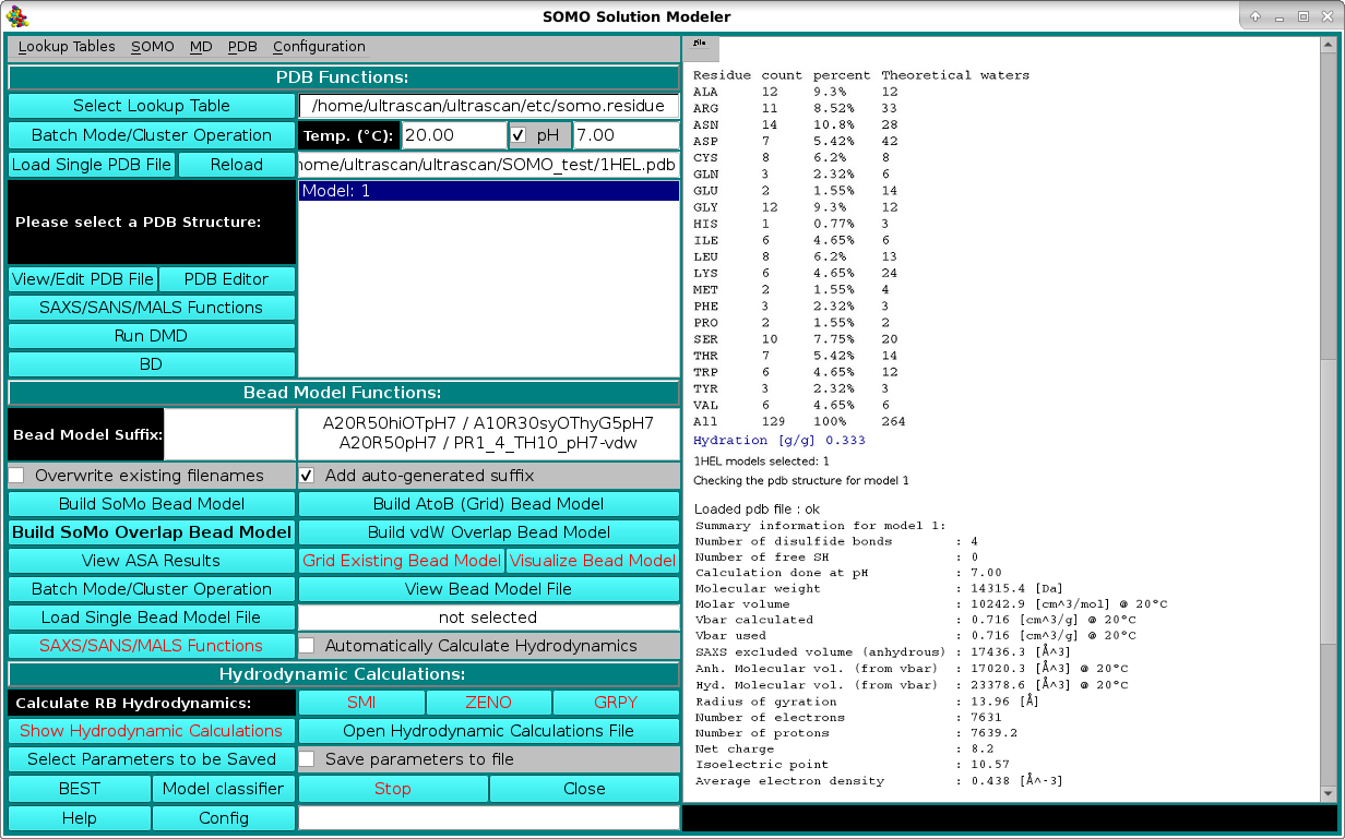 Cont. Main SOMO Screen after loading PDB