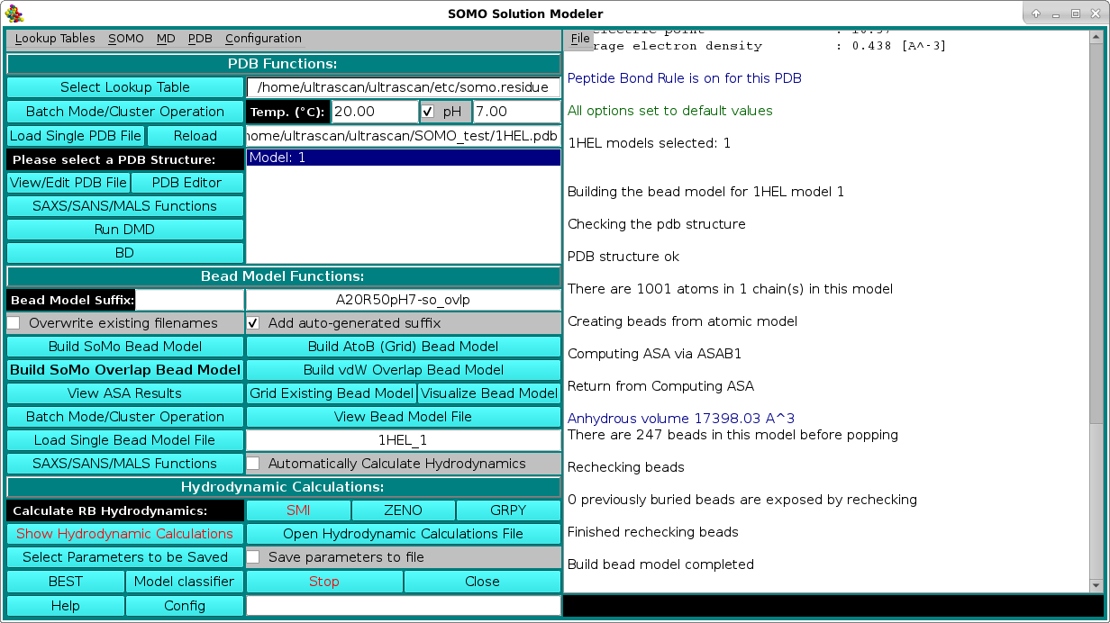 Cont. Main SOMO Screen after loading PDB